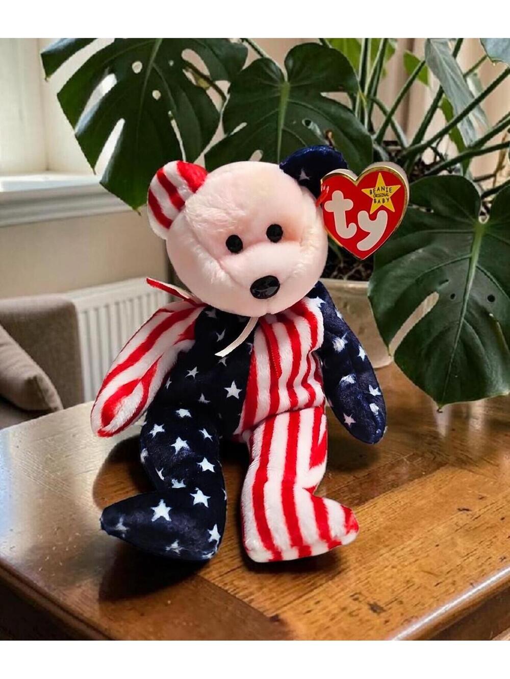 Vintage - Ty Beanie Baby Spangle Bear 1999 Stars & Stripes USA Patriotic